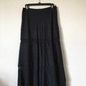 Black linen maxi skirt with soft ruffles